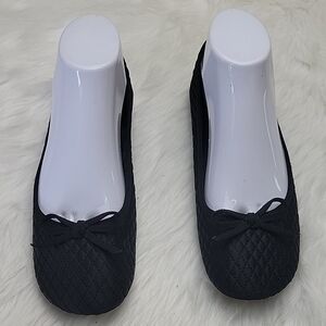 SAM & LIBBY KAYM Black‎ Satin Silky Quilted Diamond Pattern Bow Ballet Flats 8